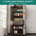 YITAHOME 72.6" H Farmhouse Kitchen Pantry Cabinet, Freestanding Tall Storage Cabinet with 4 Doors, Drawer and Adjustable Shelves, Tall Cupboard for Dining Room, Living Room, Dark Rustic Oak