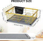 Dish Drying Rack Gold with Diatomaceous Earth 1 Tier,Multifunctional Dish Racks for Kitchen Counter Quick-Drying,Large Capacity Space Saving with Cutlery Cups Holder