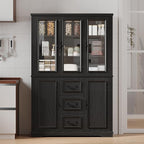 YITAHOME 71" H x 47" W Kitchen Pantry with 3 Drawers, Large Storage Cabinet with 3 Glass Doors & Adjustable Shelves, Freestanding Tall Display China Cabinet for Living & Dining Room, Black