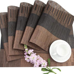 PIGCHCY Vinyl Placemats Set of 12 Washable Durable Kitchen Table Mats Easy to Clean Plastic Placemats for Dining Table (Brown)