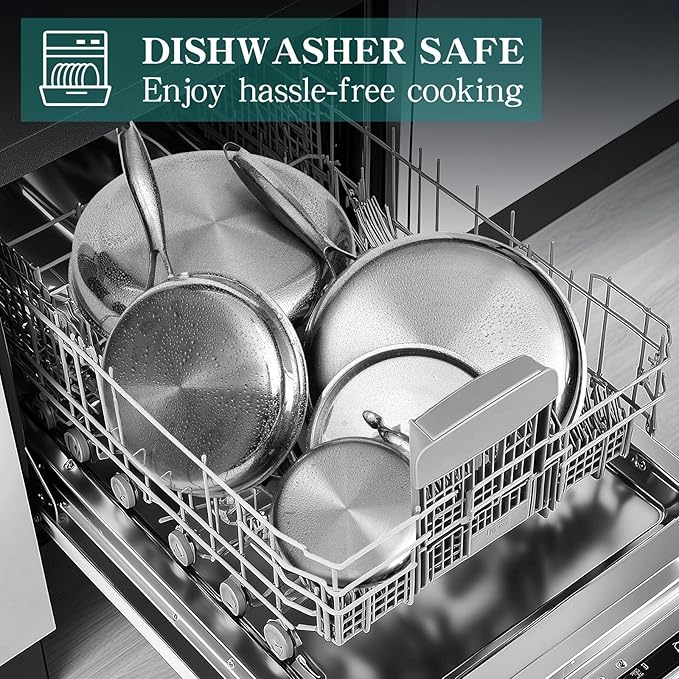 EWFEN Pots and Pans Set, 3 Ply 11 Piece Stainless Steel Cookware Set, Oven Dishwasher Safe | Induction Compatible Frying Pans, Saucepans, Saute Pan & Stock Pot, PFOA Free Kitchen Skillet