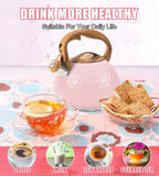 Whistling Tea Kettle,3.2Qt Stainless Steel Stove Kettle, Food Grade Teapot with Wood Pattern Handle for Coffee, Milk etc, Gas Electric Applicable (Pink)