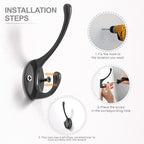 Coat Hooks | Wall Mount Coat Hangers | Black Metal Hooks for Wall with 20 Screws (10Pack)