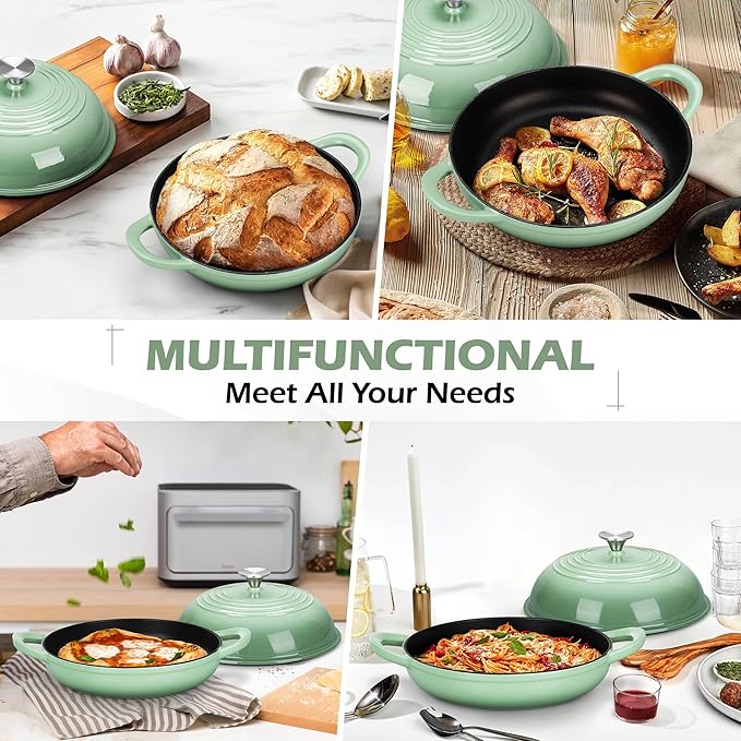 Bread Oven for Sourdough Baking (5.5 QT), Joyfair Enamaled Cast Iron Dutch Oven Pot with Lid, Sourdough Baking Pan, Heavy Duty Dual Handles, Non-Stick & Even Cooking, Oven-safe 500°F, Pistachio Green