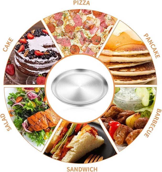 13½ inch Pizza Pan Set of 2, Stainless Steel Pizza Tray, Round Pizza Dish Plate For Oven Baking, Healthy & Heavy Duty, Rust Free & Dishwasher Safe