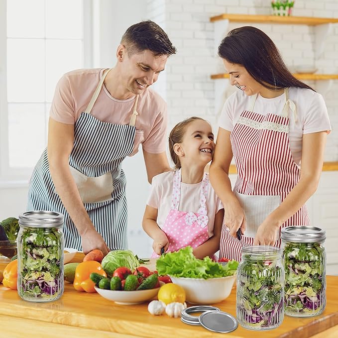 4 Pack 32 oz Wide Mouth Mason Jars with Airtight Lids - Glass Canning Jars for Food Preservation, Storage, Pickling, Crafts & DIY Projects, Durable Quart Glass Jars Dishwasher Safe