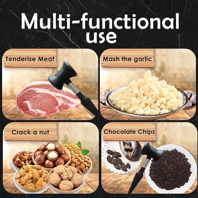 Meat Tenderizer Hammer with Soft Silicone Grip Handle,Dual-side Mallet for Kitchen,Heavy Duty Pounder For Tenderizing Steak, Beef and Fish, Meat Pounder Flattener