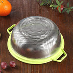 Stainless Steel Colander With Handle and Legs, Large Metal Green Strainer for Pasta, Spaghetti, Berry, Veggies, Fruits, Noodles, Salads, 5-quart 10.5” Kitchen Mesh Colander, Dishwasher Safe