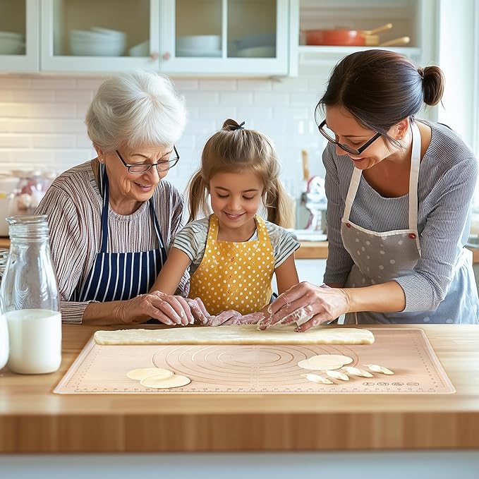 Silicone Baking Mat, Silicone Pastry Mat 19.69"×15.75" Extra Thick Non Stick Baking Mat Food Grade Silicone Dough Rolling Bake Mat with Edge Heightening - High Transparency