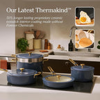 Our Place 11-Piece Essentials Complete Cookware Set - Ceramic Fry Pan, Saucepan, Sauté Pan, Stock Pot, Strainer Basket & Rack Storage | Thermakind™ Nonstick, Oven Safe up to 450°F | Blue Salt