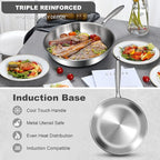 EWFEN 12 Inch Tri-Ply Stainless Steel Frying Pan, Skillet, Induction Cooking Pan, Dishwasher and Oven Safe, Fast & Even Heat, Heavy Duty and Detachable Handle