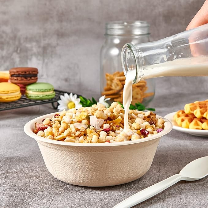 ECOLipak 12 oz Paper Bowls, [150-Pack] Compostable Paper Bowls Bulk, Heavy-duty Disposable Soup Bowls for Hot And Cold Food