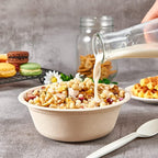 ECOLipak 150 Pack Compostable Disposable Paper Bowls, 16 OZ Biodegradable Bagasse Eco-Friendly Sugarcane Soup Bowls for Salad Wheat Flakes(Nature)