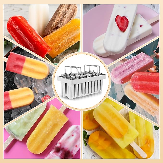 WICHEMI Commercial Popsicle Molds Stainless Steel Ice Pop Molds 20PCS Metal Ice Lolly Popsicle Mold Ice Cream Maker Mold Stick Holder with Lid Single Cup Capacity 85g