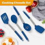 Kitchen Utensils Set of 4 Pack,Silicone Cooking Utensils Set for Nonstick Cookware,Perfect for Baking and Mixing,Spatula Set BPA Free,Dishwasher Safe,Blue