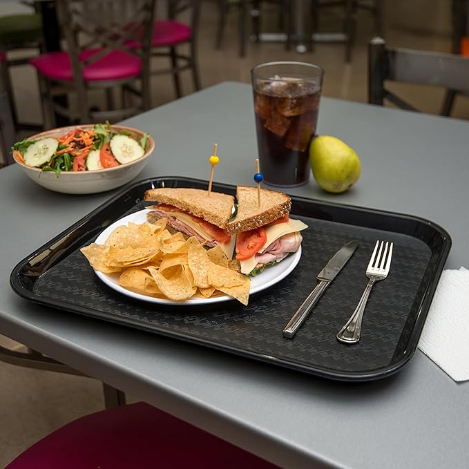 Carlisle FoodService Products Fast Food Cafeteria Tray 14" x 18", Durable Polypropylene with Slip-Resistant Surface, Stackable for Cafes and Schools, BPA-Free, Black