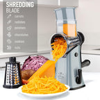 Zulay Kitchen Rotary Cheese Grater 5 Blade Cheese Shredder - Manual Hand Crank Cheese Grater With Reinforced Suction & 5 Interchangeable Drums - Easy to Use, Vegetable Chopper Round Mandoline Slicer