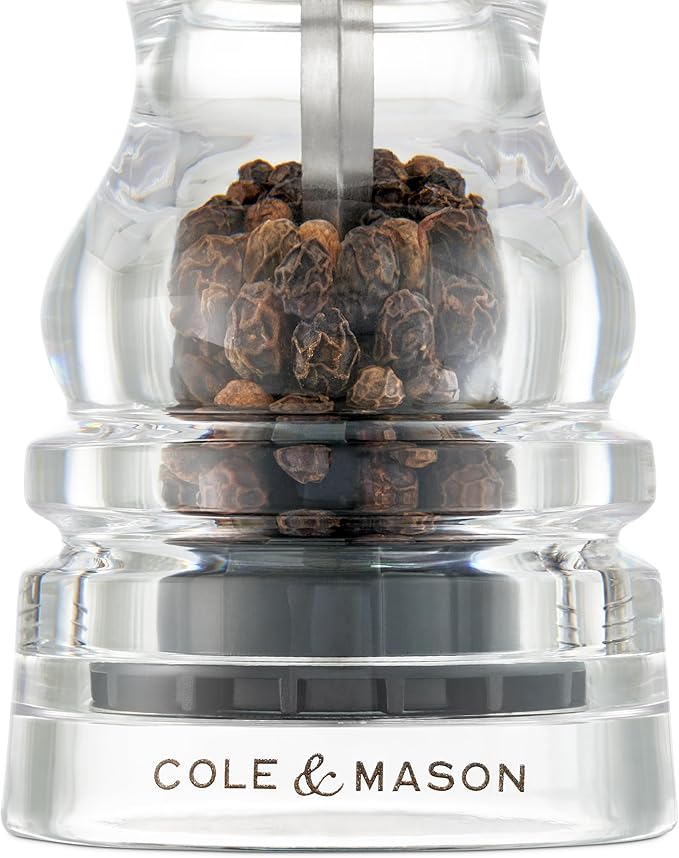 Cole & Mason London Refillable Spice Mill - Kitchen & Home Accessory - Table Black Pepper Grinder - Pepper Mill with Carbon Steel Mechanism - 5", Acrylic