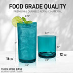 Zulay Kitchen Acrylic Glasses Drinkware - 8 Piece Unbreakable Plastic Tumblers - BPA-Free, Reusable Plastic Drinking Glasses for Home & Outdoors - Lead-Free & Dishwasher Safe - Turquoise - (12&16oz)