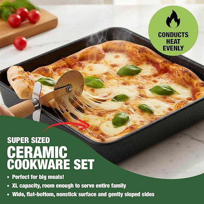 Granitestone Ceraluxe 20 Pc Ceramic Cookware Set Nonstick, Complete Pots and Pans Set Non Stick for Kitchen with Bakeware, Utensils & Steamer, Non Toxic Made Without PFOA PFOS, Oven & Dishwasher Safe