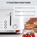 Roter Mond 4 Slice Toaster Retro Stainless Steel with Bagel Defrost Cancel Function, 6 Browning Settings, Extre Wide Slot and Removable Crumb Tray, White, ST033