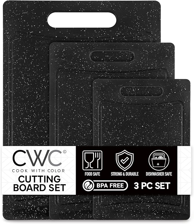 COOK WITH COLOR Non-Slip Cutting Board Set – Kitchen Essentials with Easy Grip Handle for Meat, Veggies, and Fruits, 3 Cutting Boards, Speckled Black