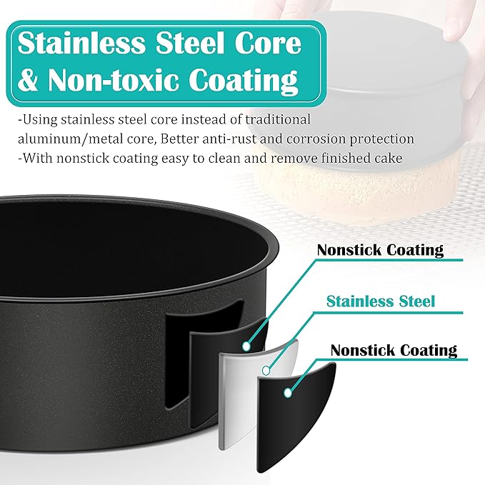 E-far 6 x 3 Inch Cake Pan Set of 2, Nonstick Stainless Steel Small Round Cake Pans Tin for Birthday Wedding, Stainless Steel Core & Non-toxic Coating, Deep & Straight Side