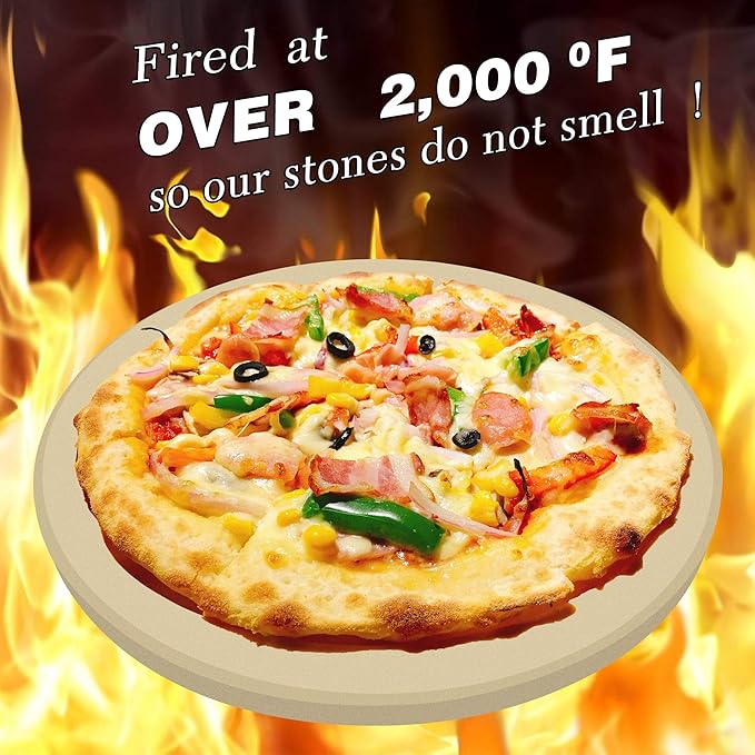 Round Pizza Stone, Heavy Duty Cordierite Pizza Grilling Stone, Baking Stone, Pizza Pan, Perfect for Oven, BBQ and Grill, Thermal Shock Resistant, Durable and Safe, 12 Inch Round, 4.6Lbs