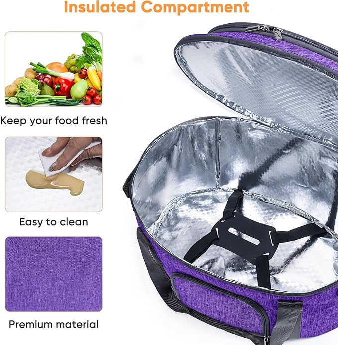 Double-Layer Slow Cooker Carrying Bag for 6-8 Quart CrockPot and Hamlton Beach, Travel Bag With Lid Fastener, Portable Carrier Case With See-Through Window