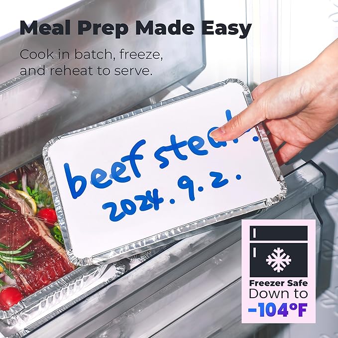 Fit Meal Prep 50 Pack 2.25 lb Aluminum Foil Pans with Lids, Disposable Take Out Food Containers with lids for Freshness and Spill Proof, 8.5 x 6 x 2 Disposable Cookware for Catering, Restaurants