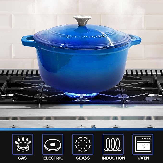 MÜELLERHOME 4.5 QT Enameled Cast Iron Dutch Oven, Heavy-Duty Casserole Dish and Braiser Pan with Lid and Stainless Knob, Oven-Safe up to 500° F & Across All Cooktops, Aqua Blue
