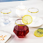 LUODA 32 Pack Gold Plastic Stemless Wine Glasses, 12 Oz Disposable Diamond Shaped Wine Glasses, Clear Plastic Whiskey Glasses with Gold Rim For Serving White Wine