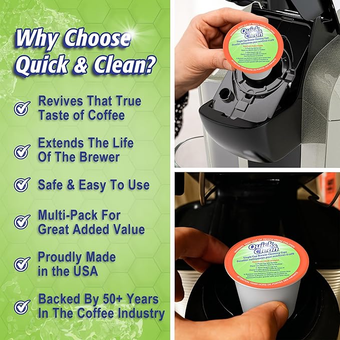 Quick & Clean [12-Pack] Keurig Cleaning Pods - K Cup Cleaner Pod For Keurig - 2.0 Coffee Machine Compatible, Removes Stains, Non-Toxic and Eco-Friendly