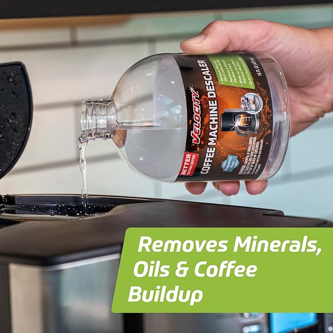 Velocity Coffee Machine Cleaner and Descaler – 4 Uses Per Bottle. Deep Cleans Coffee Makers & Espresso Machines, Coffee Maker Cleaner compatible with Keurig, Breville, Nespresso, Mr. Coffee & More.