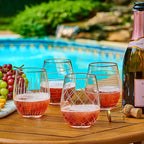 Set of 4 Etched Stemless Wine Glasses - Wine Tumbler Drinking Glass Cups - Kitchen Water Glasses Gift Cup Sets - Lowball Cocktail Glasses for Wedding Anniversary Drink