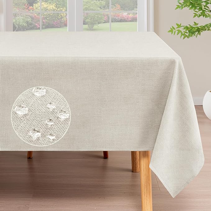 H.VERSAILTEX Linen Table Cloths Square 60 x 60 Inch Premium Tablecloth Spill-Proof Waterproof Table Cover for Dining Buffet Feature Extra Soft and Thick Fabric Wrinkle Free, Natural