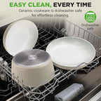 NutriChef 18-Piece Ceramic Cookware Set with Detachable Handles, Non Stick Pots and Pans, PTFE-Free Natural Ceramic Coating, Space-Saving Design, Oven & Stove Safe, Includes Utensils, Green