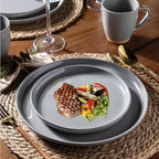 AmorArc Ceramic Dinnerware Sets for 6, 18 Pieces Handpainted Plates and Bowls Set with Rustic Terracotta Underside, Scratch Resistant Stoneware Dishes Set, Dishwasher & Microwave Safe, Gray