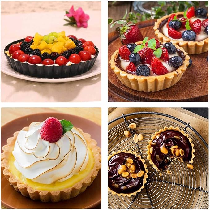 Beasea 4 Inch Mini Quiche Pan Set of 6, Non-Stick Tart Pan with Removable Bottom Round Mini Pie Pans for Oven Baking, Quiche Cheese Cakes