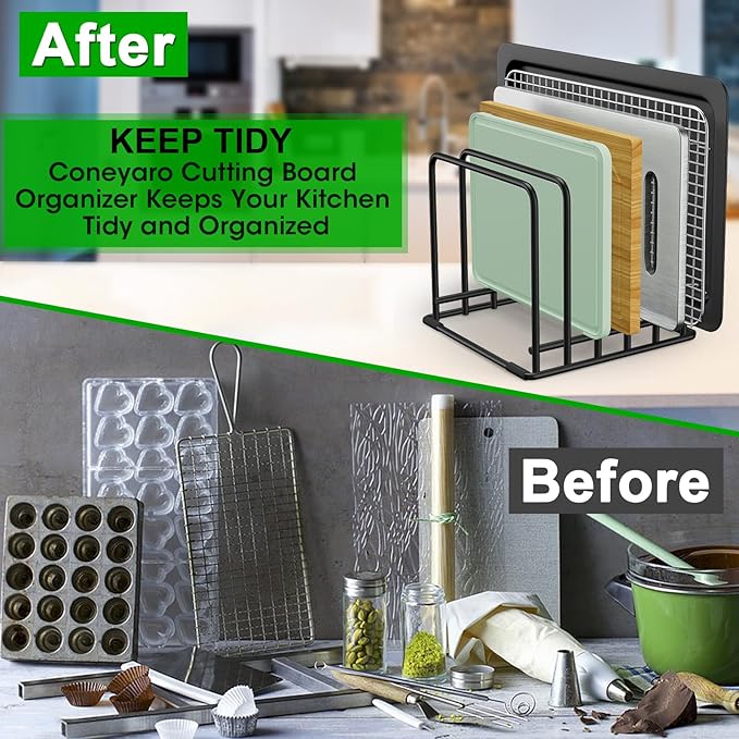 5-Tier Dish Rack & Cutting Board Organizer – 5-Tier Metal Rack for Cutting Boards, Bakeware, Trays – Space-Saving Kitchen Storage, Rust-Resistant Dish Organizer for Cabinets, Countertops & Pantry