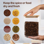 122oz Airtight Glass Square Storage Canister with Bamboo Lid Set of 1 (3600ml) Gallon Glass Jars Large Kitchen Canister for Sugar, Flour, Cookies and Coffee beans (‎with Black Lable)