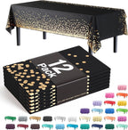 Exquisite Party Solids White and Gold Tablecloth 12-Pack New Years Plastic Tablecloth Black and Gold Dot 54in. X 108in. Rectangle Table Cover Black and Gold Party Decorations