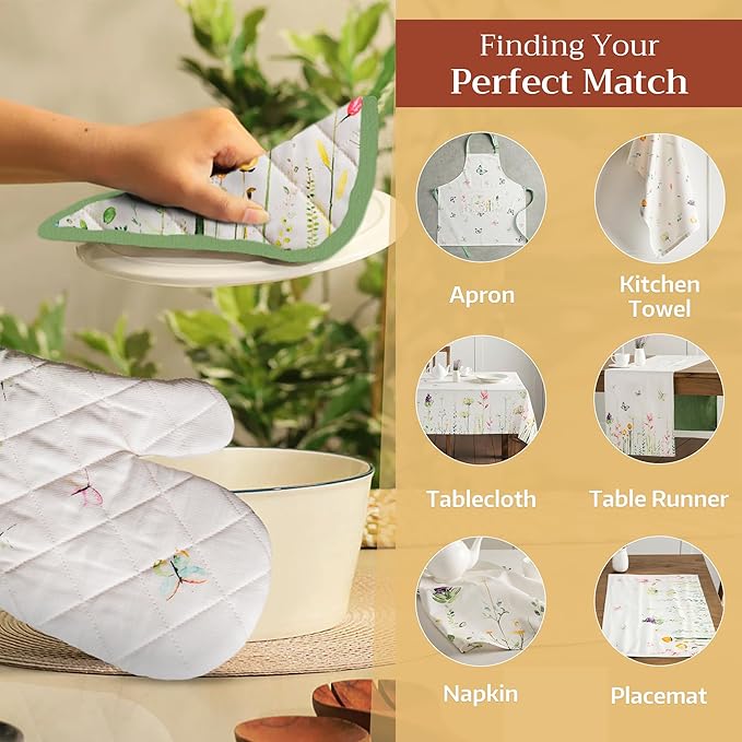 Maison d' Hermine Pot Holders 100% Cotton Heat Resistant Potholders 8" x 8" Hot Pads with Loop BBQ, Cooking, Baking, Grilling, Kitchen, Handling Hot Pans Spring/Summer (Pack of 1, Botanical Fresh)