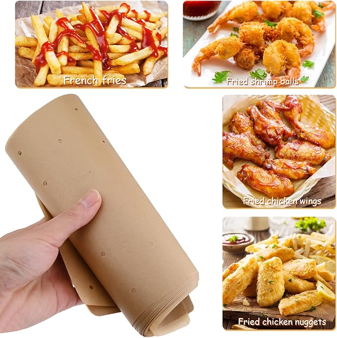 WMKGG Unbleached Air Fryer Parchment Paper, 100 PCS Perforated Disposable Air Fryer Liners for Ninja Foodi Grill 5-in-1 AG301 4qt Air Fryer