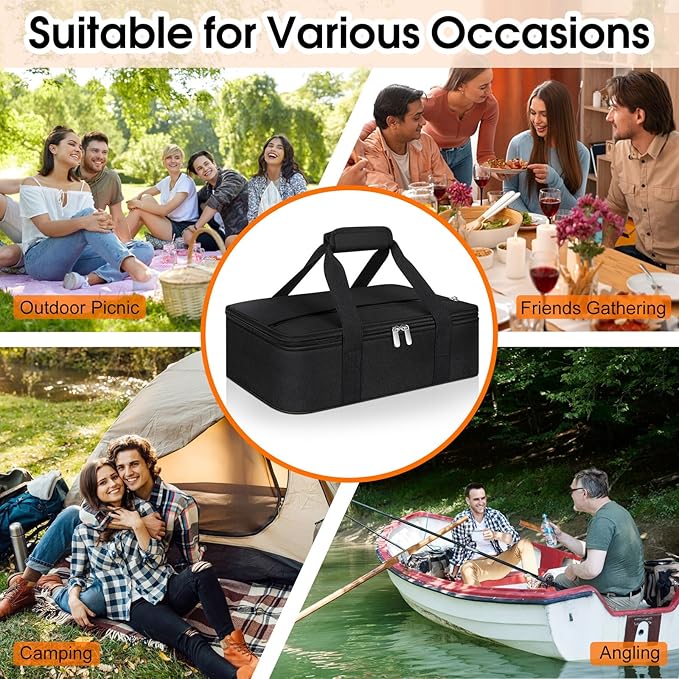 Insulated Casserole Carrier, Portable Casserole Carrier for Hot or Cold Food Lunch Tote Warmer or Cooler Bag, Lasagna Lunch Bag for Potluck Parties- Fits 9" x 13" Baking Dish-Black