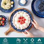 vancasso Stern Ceramic Pie Pan for Baking, 9 inch Pie Plates for Apple Pie and Quiche, Deep Pie Dish, Large Pot Pies, Thanksgiving Gifts for Women -Blue