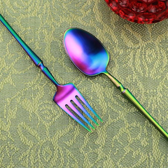Gugrida Unique & Beautiful Flatware Set - 5 Piece Iridescent Silverware Sets | 18/10 Stainless Steel Reusable Cutlery Set | Rainbow Utensils Service For 1 with Dessert Fork, Knife, Spoon, Dinner Fork
