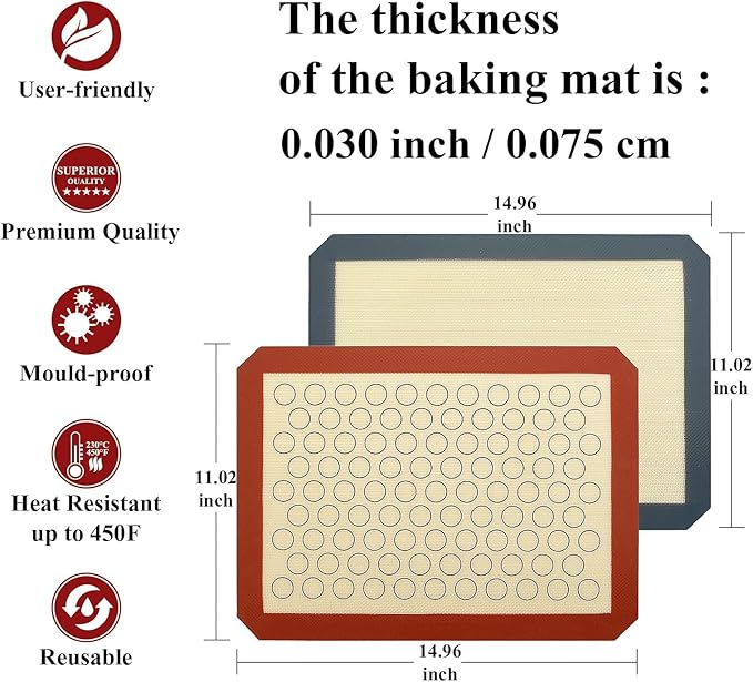 Baking Sheet with Silicone Mat Set of 4, Stainless Steel Cookie Sheet Baking Pan Tray with Silicone Mat, Non Toxic & Heavy Duty & Easy Clean - Size of 16 inch