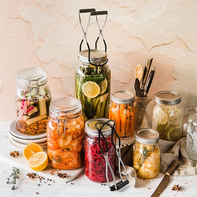 Eeoyu Canning Jar Lifter Tongs Stainless Steel Jar Lifter with Grip Handle for Home Kitchen (Black)