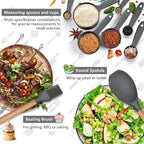 HaWare Kitchen Cooking Utensils Set, 23-Piece Silicone Kitchen Utensils Spatula Set with Holder, Heat Resistant Wooden Handle Kitchen Gadget for Nonstick Cookware, Food-grade Turner Spoon Sets (Grey)